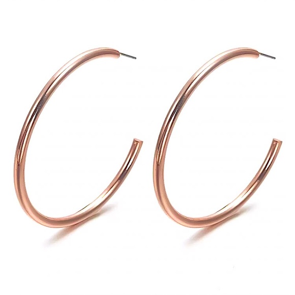 ⚜️[𝟯/$𝟭𝟴]⚜️Big Rose Gold Hoop Earrings NEW - Picture 2 of 6